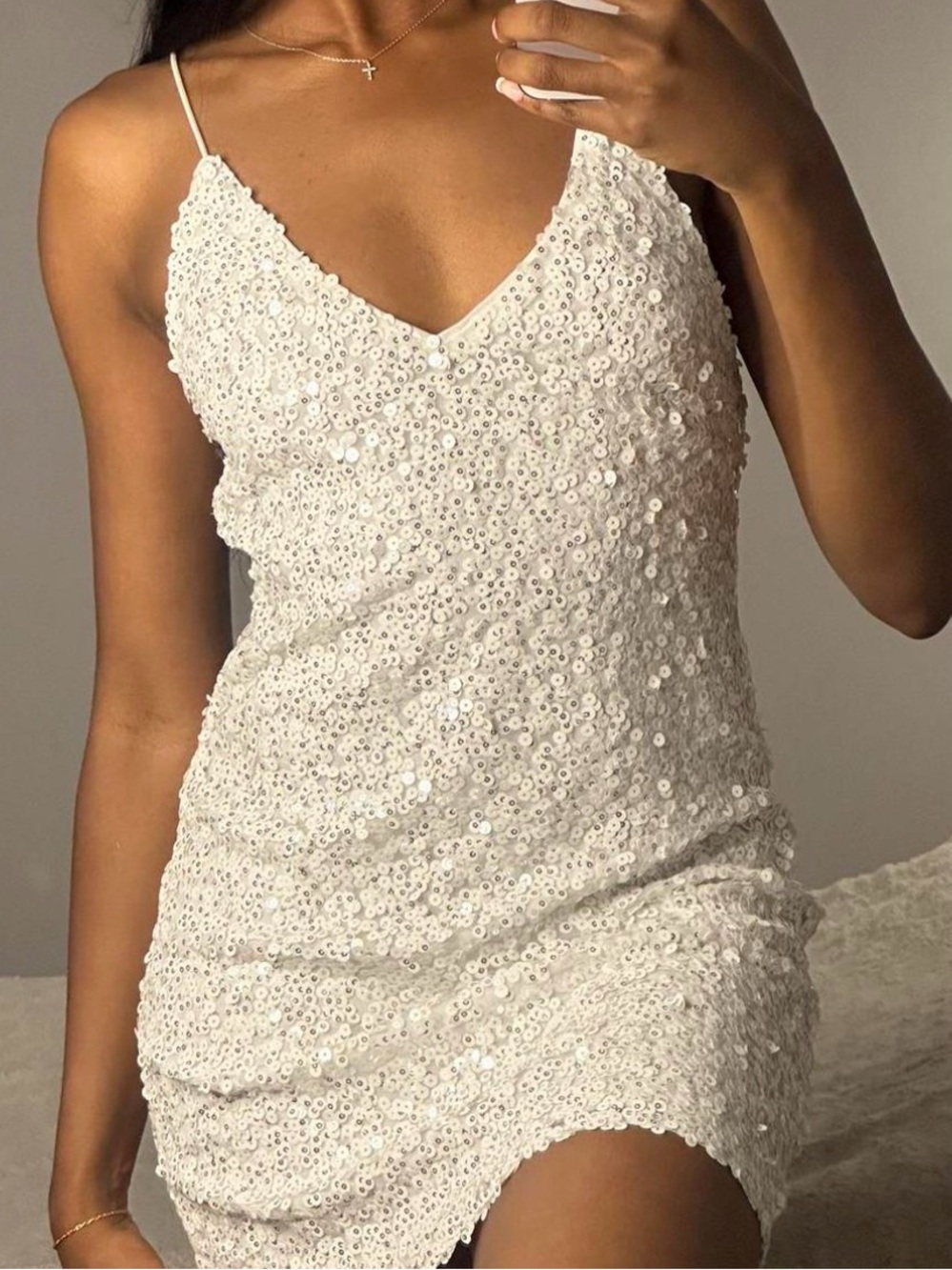 Lulu's White Sequin Mini Slip Dress